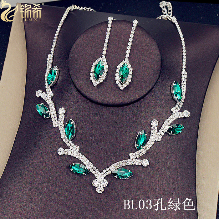 Wholesale Necklace Crystal Rhinestone Bridal Necklace Earrings Set MOQ≥2 JDC-NE-JX053