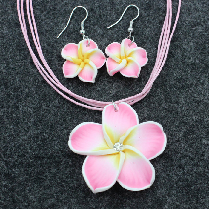Wholesale Soft Pottery Flower Necklace Earrings Two Piece Set JDC-NE-Shangd003