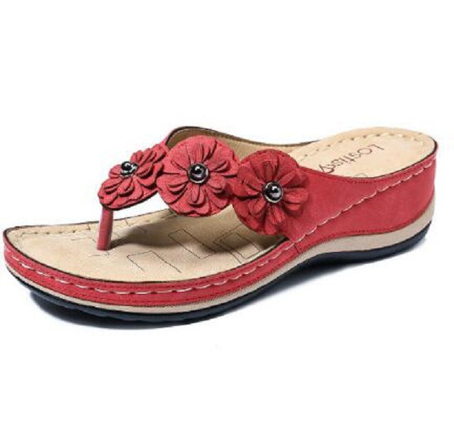Wholesale Summer New Large Size Handmade Vintage Flower Flat Wedge Sandals JDC-SD-SanC002