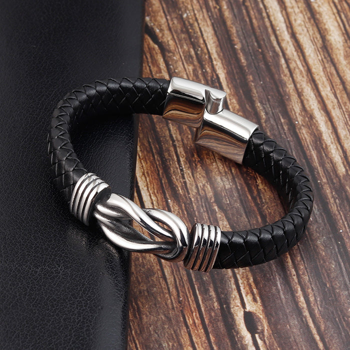 Wholesale Bracelet Stainless Steel Hand Textile Cow Leather JDC-BT-OuSD009