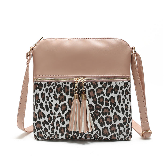 Wholesale Shoulder Bag PU Contrast Color Leopard Print Tassel Oblique Cross JDC-SD-Shunl001