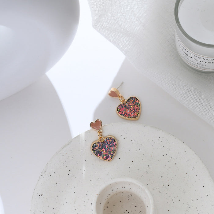 Wholesale Candy Color Piece Heart Shaped Alloy Earrings JDC-ES-YiNuo003