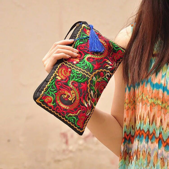 Wholesale Wallet Ethnic Embroidery Cotton Satin MOQ≥3 JDC-WT-Yunm001