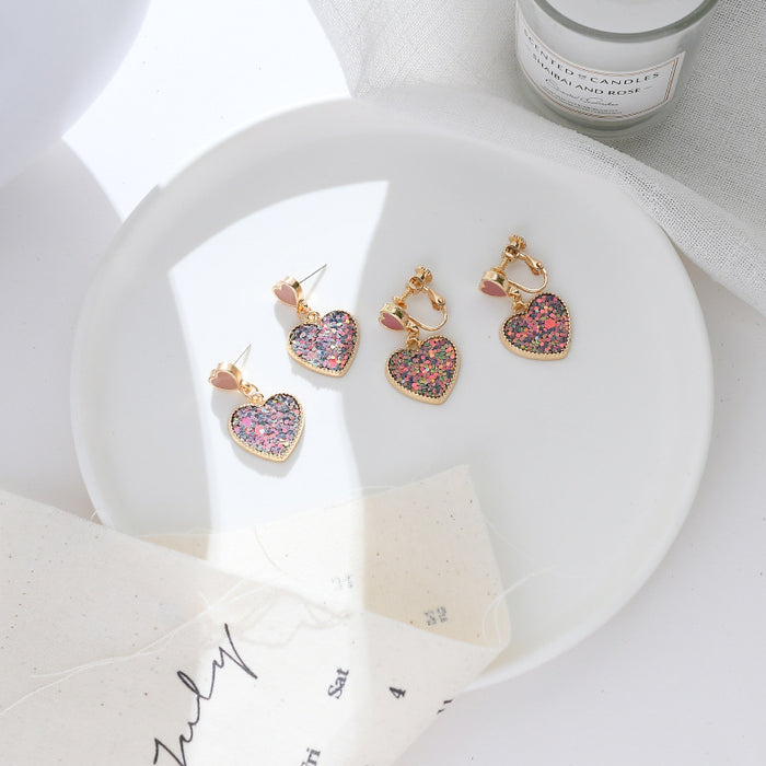 Wholesale Candy Color Piece Heart Shaped Alloy Earrings JDC-ES-YiNuo003