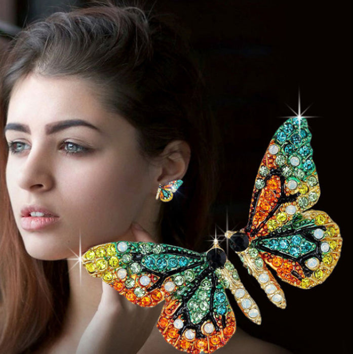 Wholesale Rhinestone Butterfly Wings Alloy Earrings JDC-ES-Saip054