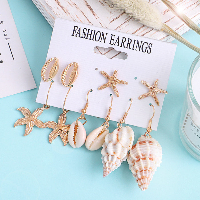 Wholesale Combination Earring Set Summer Alloy Shell Starfish Stud Earrings MOQ≥2 JDC-ES-QiuX010