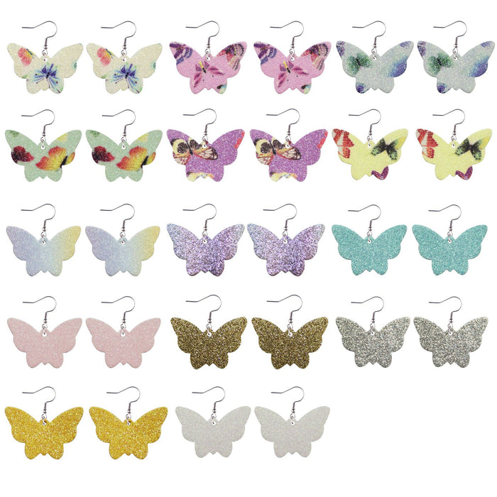 Pendientes al por mayor Glitter de cuero Mariposa estampada MOQ≥2 JDC-ES-Tianpi030