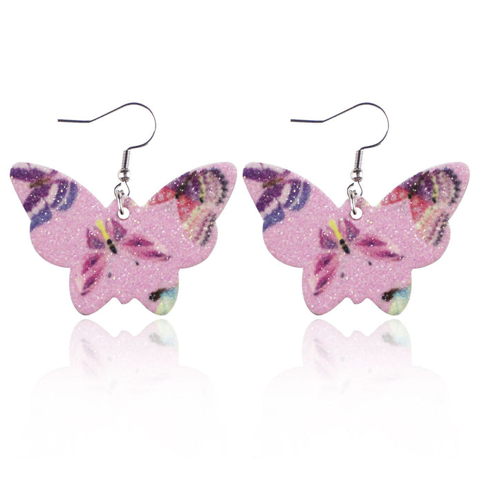 Wholesale Earrings Leather Glitter Butterfly Print MOQ≥2 JDC-ES-TianPi030