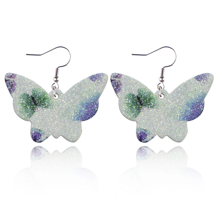Wholesale Earrings Leather Glitter Butterfly Print MOQ≥2 JDC-ES-TianPi030