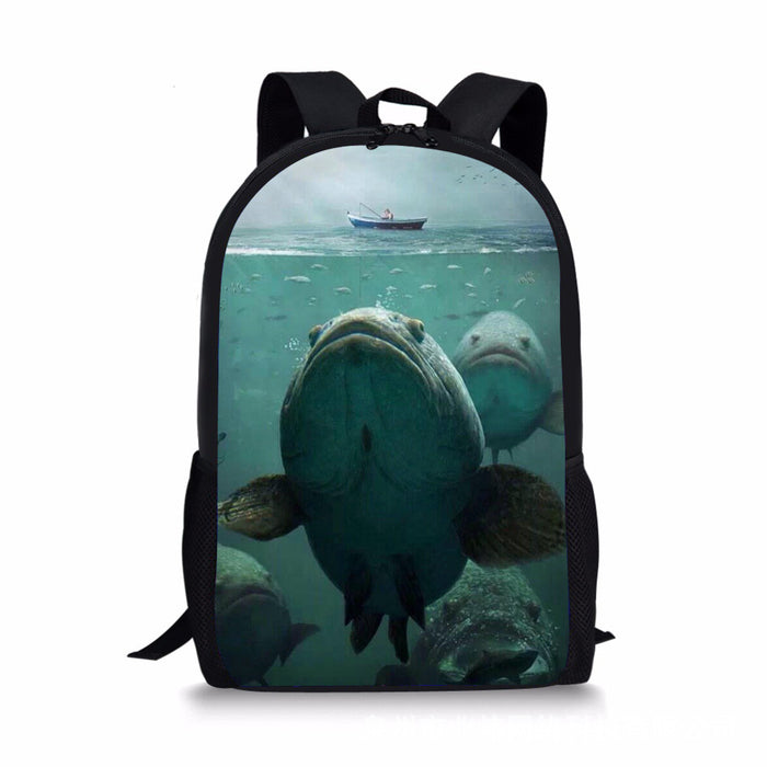 Wholesale Backpack Polyester Marine Life Fish Pattern Diagonal Cross JDC-BP-Zhengd004