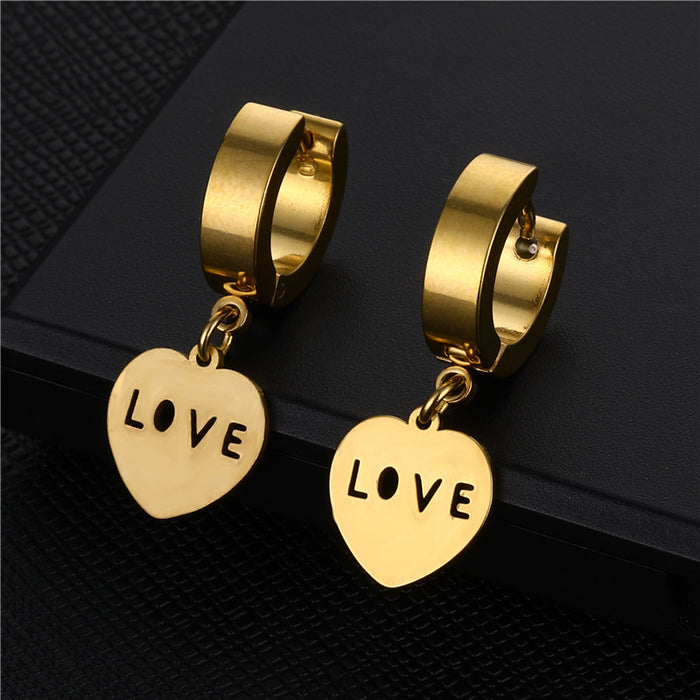 Wholesale Titanium Steel Heart LOVE Stud Earrings JDC-ES-Qiany015