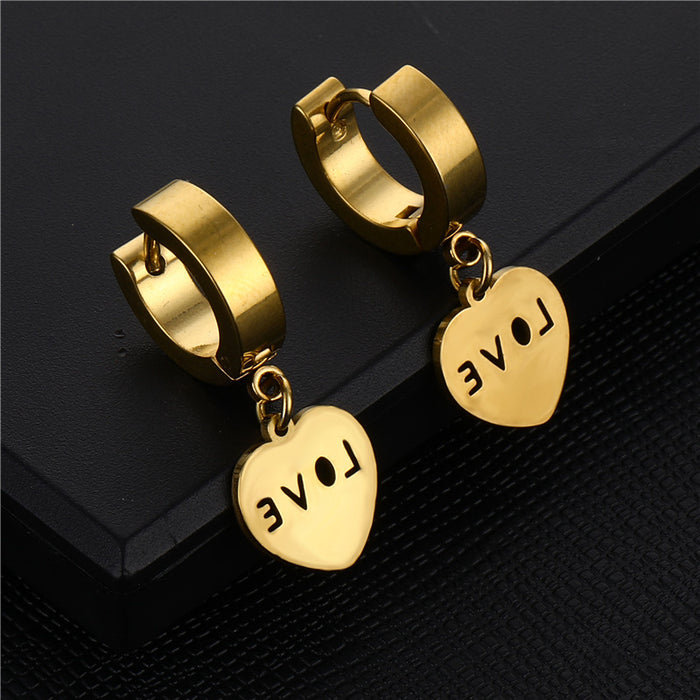 Wholesale Titanium Steel Heart LOVE Stud Earrings JDC-ES-Qiany015