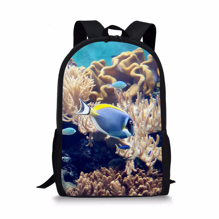 Wholesale Backpack Polyester Marine Life Fish Pattern Diagonal Cross JDC-BP-Zhengd004
