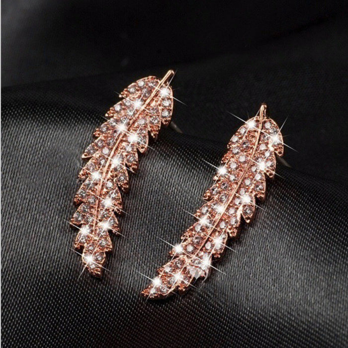 Wholesale Zircon Leaf Shiny Alloy Earrings MOQ≥2 JDC-ES-LongR002