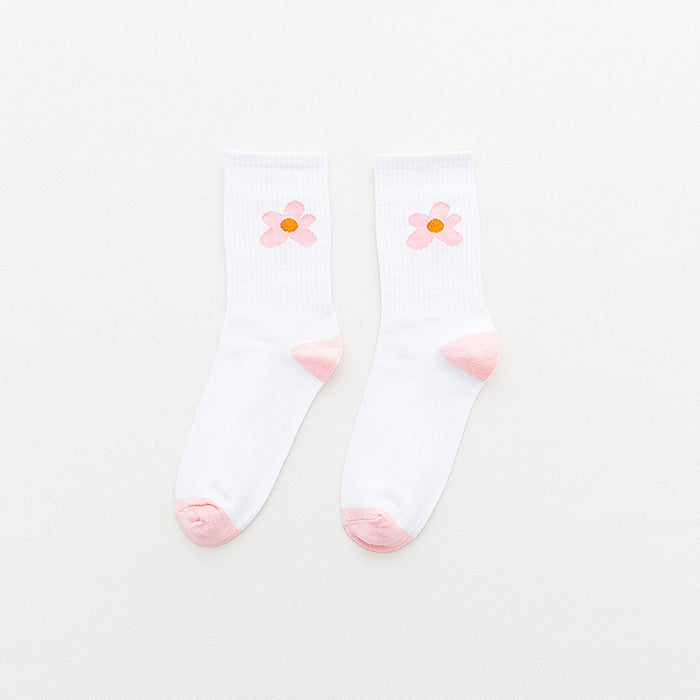 Calcetines de tubo medio al por mayor tendencia de algodón de flores salvajes calcetines de estilo universitario de tubos