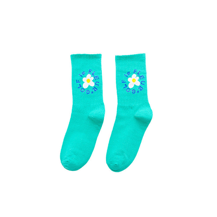 Wholesale mid tube socks cotton trend wild flower high tube college style socks JDC-SK-CYu006