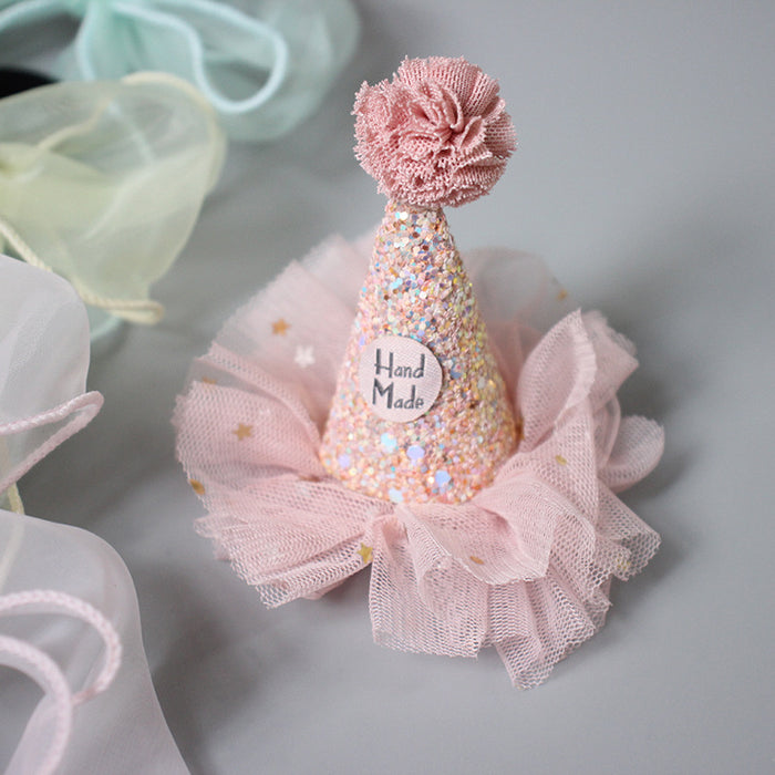 Wholesale Baby Birthday Cap Hair Clip Sequins Star Yarn Headgear JDC-HD-CH004