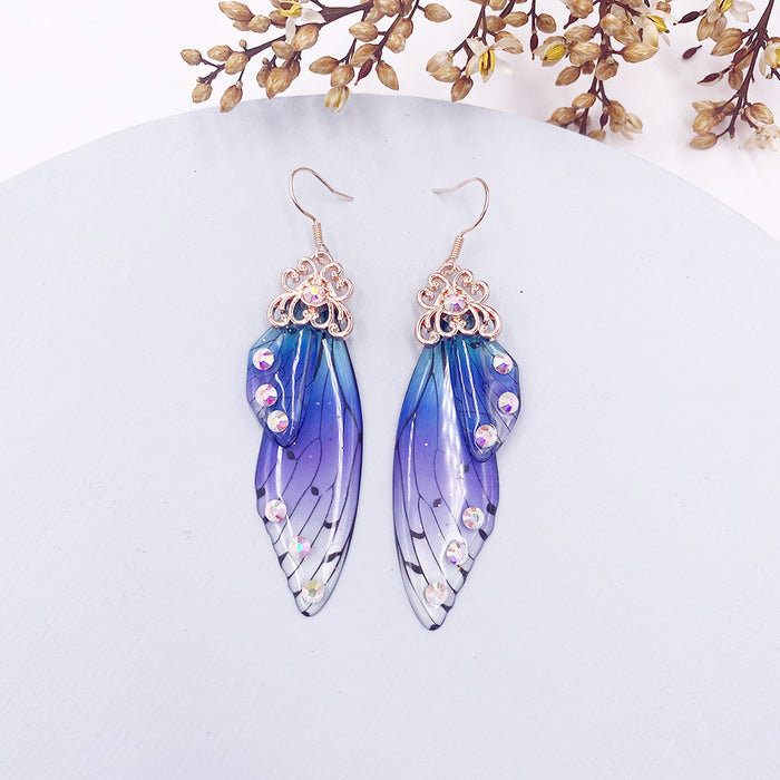Jewelry WholesaleWholesale S925 sterling silver cicada wing wing gradient color butterfly earrings JDC-ES-XuanY002 Earrings 宣妍 %variant_option1% %variant_option2% %variant_option3%  Factory Price JoyasDeChina Joyas De China