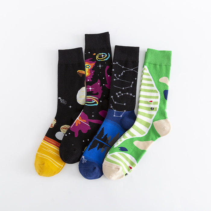 Wholesale Sock Cotton Mid Tube Breathable Sweat Absorb Colorful Starry Universe MOQ≥3 JDC-SK-ShuiH007