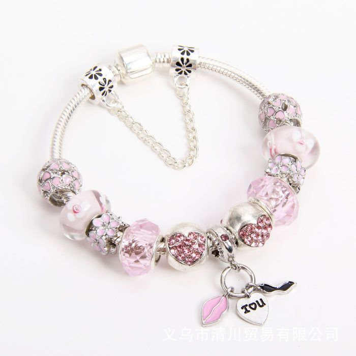 Wholesale DIY Fashion Versatile Pink Ladies Crystal Diamond Beaded Bracelet (F) JDC-BT-QinC001