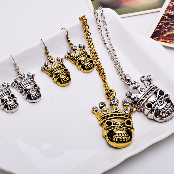 Wholesale Necklace Alloy Halloween Skull Necklace Earrings Jewelry Set MOQ≥3 JDC-NE-CAIYU001