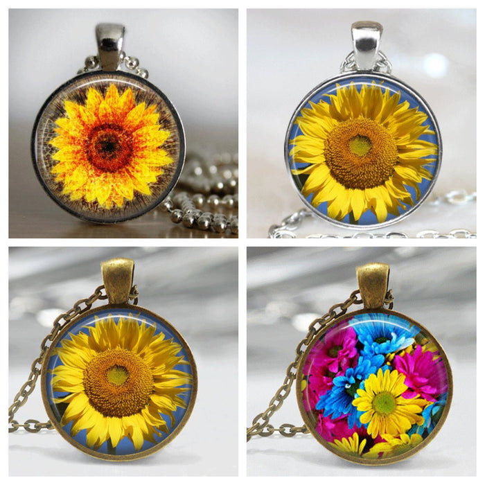 Wholesale Sunflower Flower Time Gemstone Necklace JDC-NE-Saip031