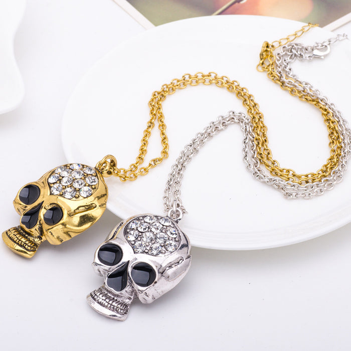 Wholesale Necklace Alloy Halloween Diamond Skull Necklace Earrings Jewelry Set MOQ≥3 JDC-NE-CAIYU002