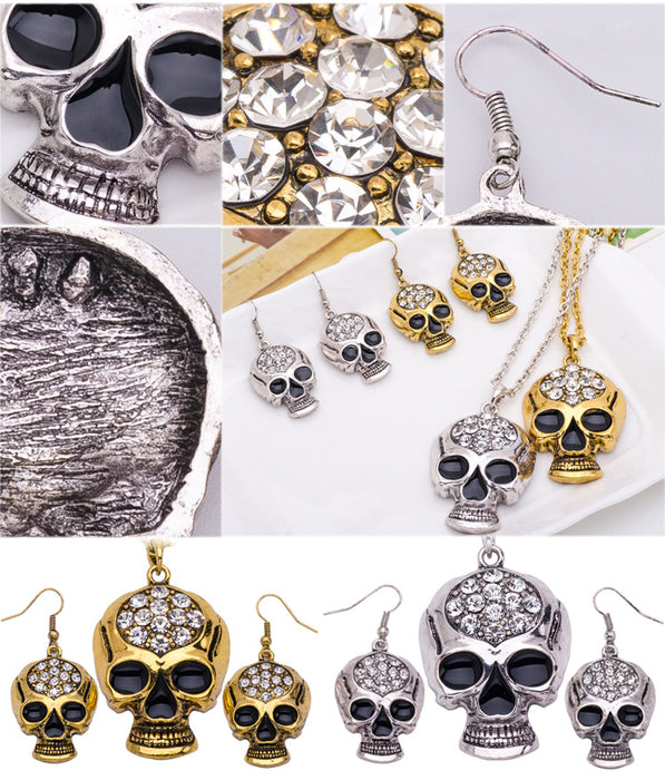 Wholesale Necklace Alloy Halloween Diamond Skull Necklace Earrings Jewelry Set MOQ≥3 JDC-NE-CAIYU002