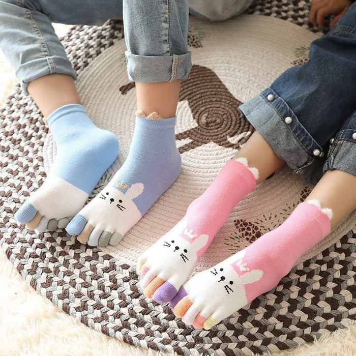 Wholesale Sock Cotton Breathable Sweat Absorbing Mid Tube Cartoon Children Five Finger Socks JDC-SK-MianH002