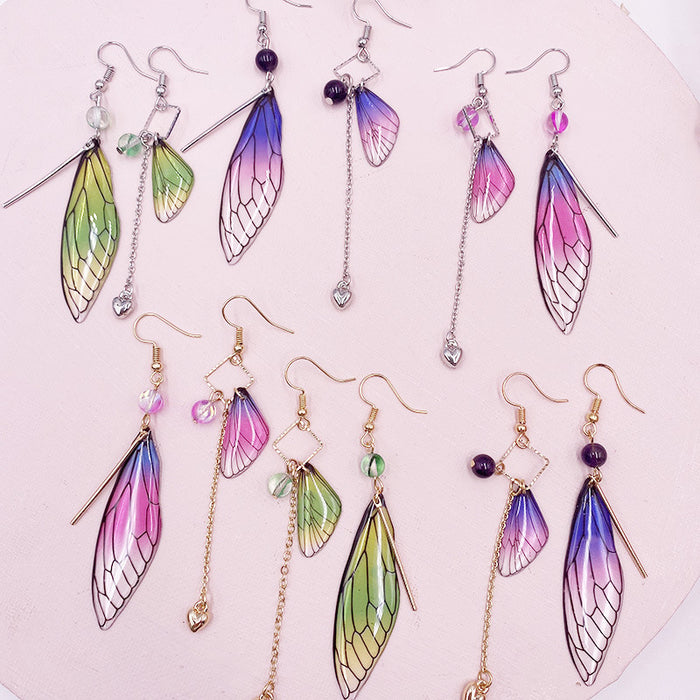 Wholesale Earrings Resin Butterfly Wings Asymmetric Long Tassel JDC-ES-Nina003