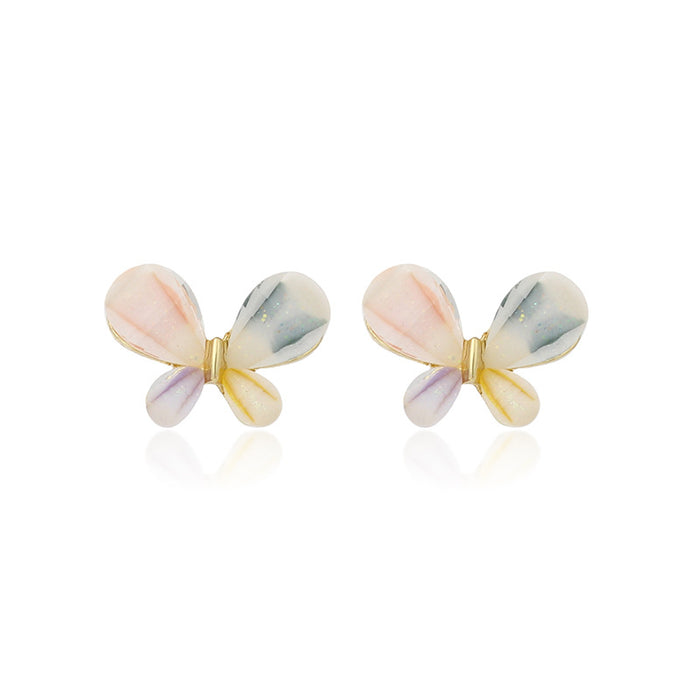Wholesale Stained Glass Drill Stud Earrings Butterfly 925 Silver Post MOQ≥2 JDC-ES-Yir009