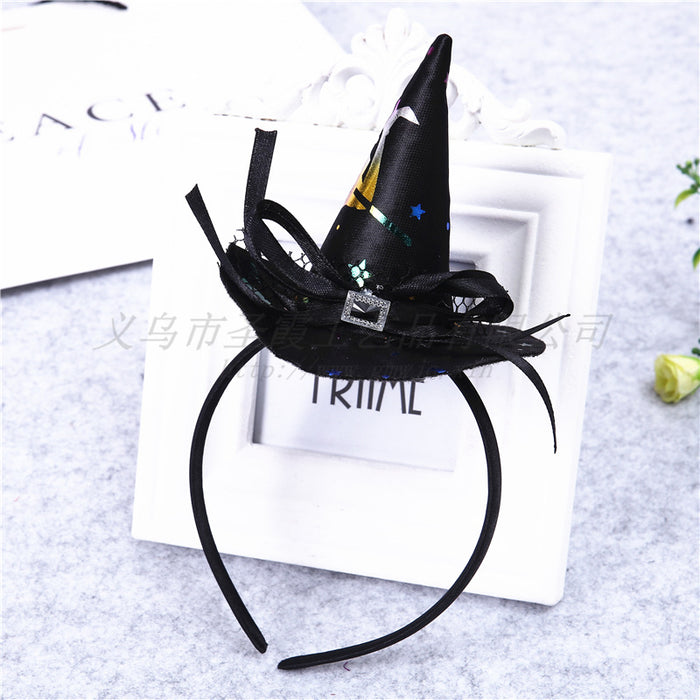 Wholesale Halloween Headband Pumpkin Party Witch Hat Decorations Cobweb Witch Hat Hair Accessories MOQ≥2 JDC-HD-ShengX002