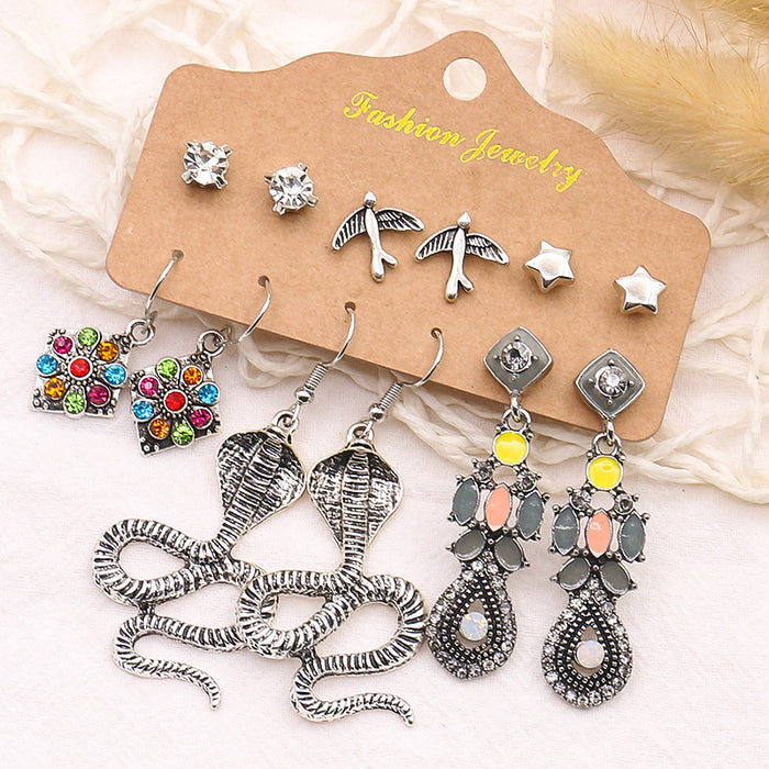 Wholesale Stud Earrings 6 Piece Set Snake Owl Marine Collection JDC-ES-HH015
