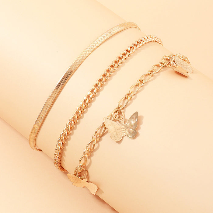 Wholesale Simple Snake Chain Chain Alloy Butterfly Pendant Anklet JDC-AS-NZ023
