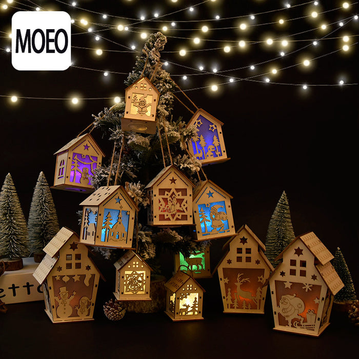 Decoración de Navidad al por mayor Cabina de troncos brillantes Ornamentos de la casa de nieve MOQ≥2 JDC-DCN-Meis001