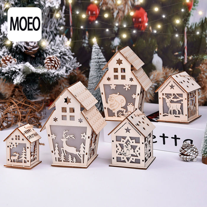 Decoración de Navidad al por mayor Cabina de troncos brillantes Ornamentos de la casa de nieve MOQ≥2 JDC-DCN-Meis001