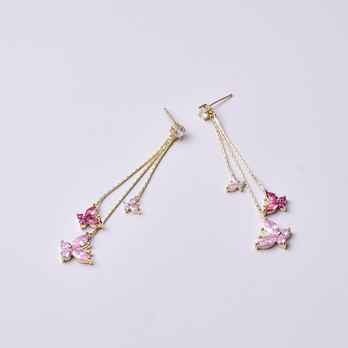 Wholesale Long Purple Butterfly Stud Earrings with Diamonds 925 Silver Needles JDC-ES-WB023