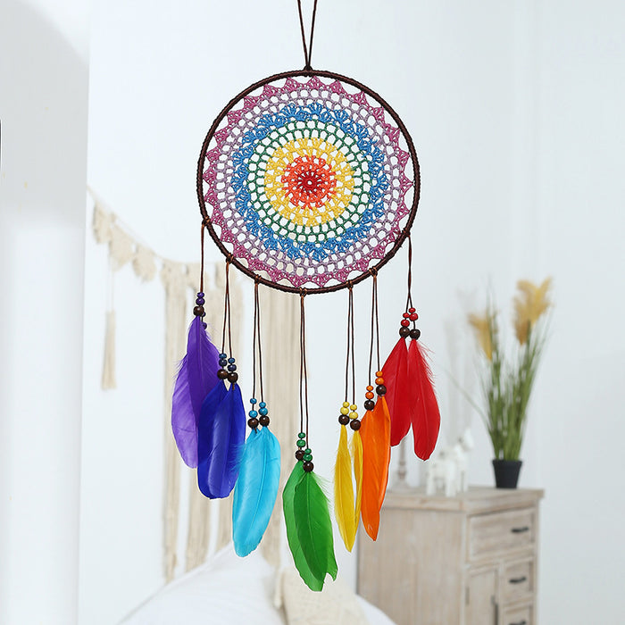 Wholesale Indian Style Dreamcatcher Colorful Feather Ornament MOQ≥2 JDC-DC-YXuan010