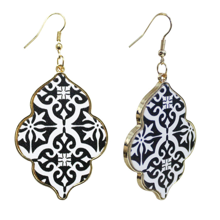 Wholesale Earrings Leather Alloy Covered Floral Totem MOQ≥2 JDC-ES-TianPi025