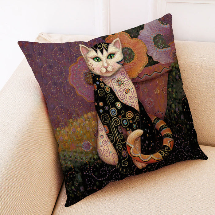 Wholesale Pillow Cover Art Mural Cat Print Cotton Linen Hug JDC-PW-Jiongkun003
