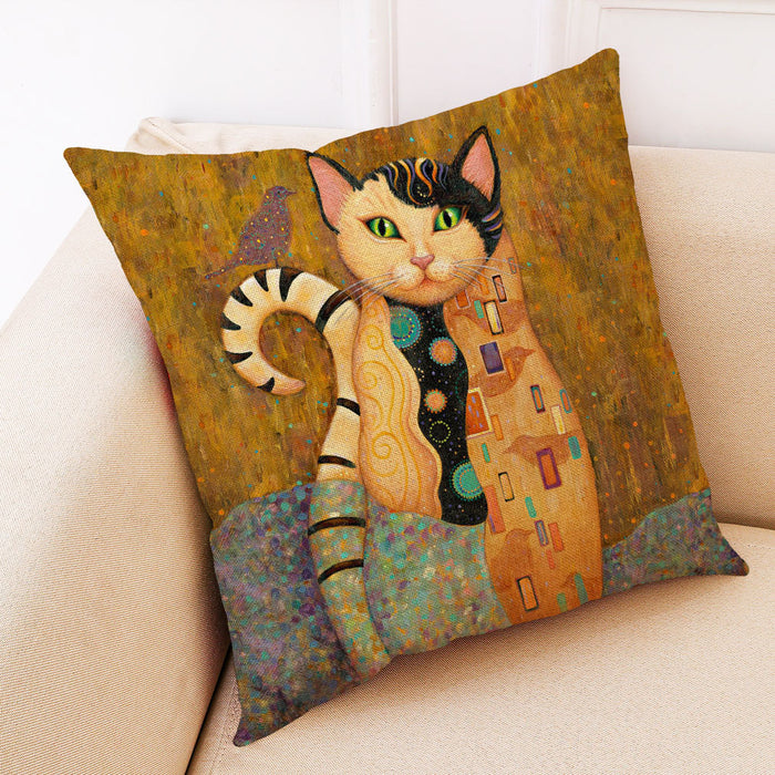 Wholesale Pillow Cover Art Mural Cat Print Cotton Linen Hug JDC-PW-Jiongkun003