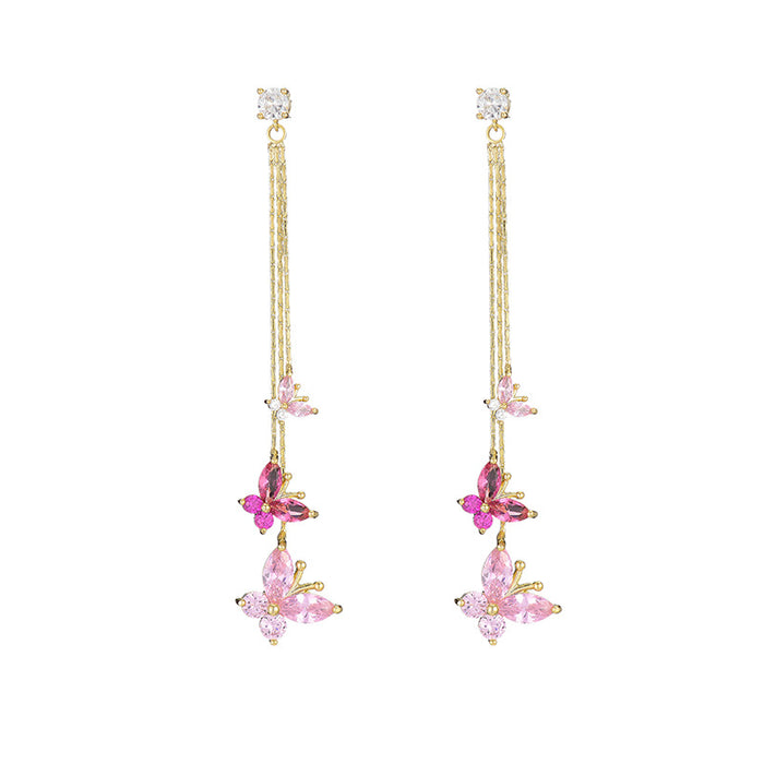 Wholesale Long Purple Butterfly Stud Earrings with Diamonds 925 Silver Needles JDC-ES-WB023
