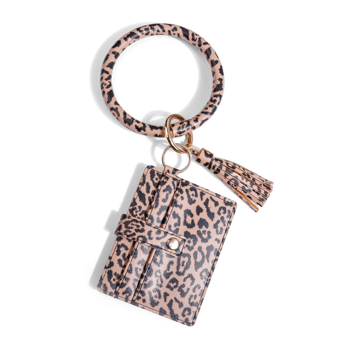 Wholesale Keychain PU Leopard Print Card Holder Bracelet Tassel MOQ≥2 JDC-KC-PREMJM002