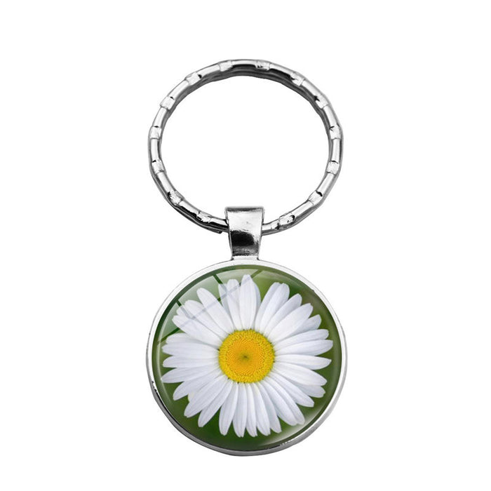 Wholesale Sunflower Daisy Alloy Silver Plated Glass Gemstone Keychain JDC-KC-XuS008