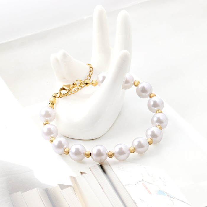 Wholesale Bracelet Stainless Steel Gold Steel Color Steel Balls With Round Pearls MOQ≥3 JDC-BT-AiS007
