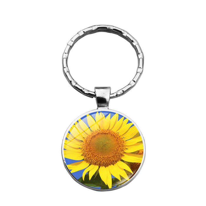 Wholesale Sunflower Daisy Alloy Silver Plated Glass Gemstone Keychain JDC-KC-XuS008