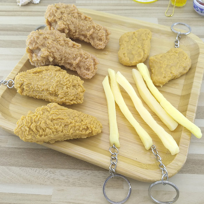 Wholesale Keychains plastic  PVC Simulation Food Chicken Thigh Model Fries JDC-KC-LeO017