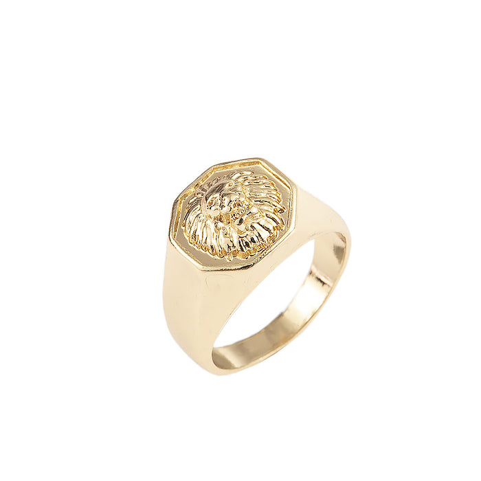 Wholesale 18K Gold Plated Lion Head Alloy Men's Ring JDC-RS-Saip023
