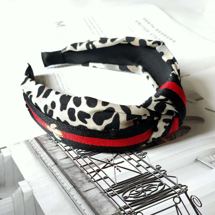 Wholesale Wide Brim Fabric Knotted Headband Leopard Print JDC-HD-O401