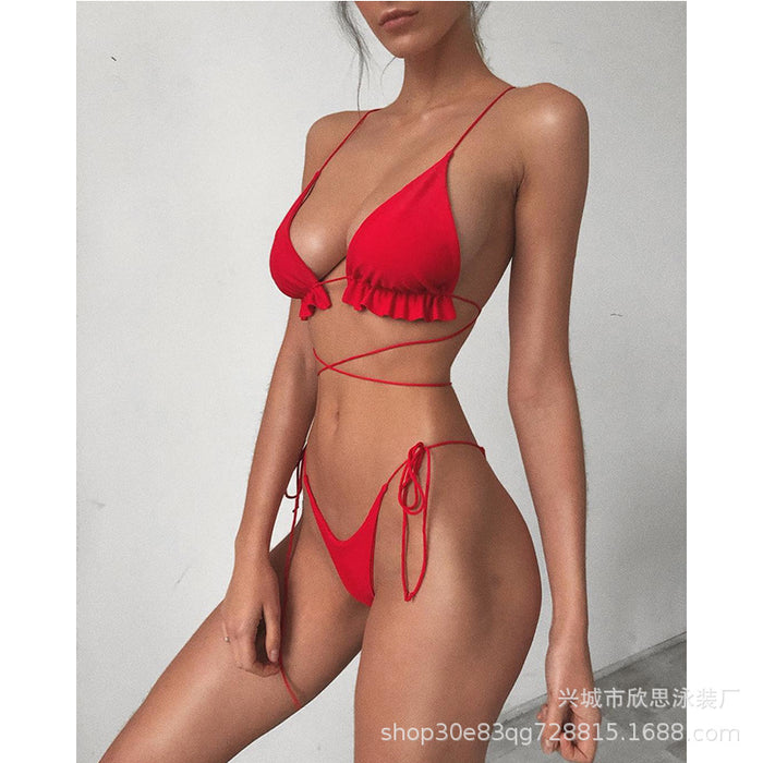 Bikini de color sólido dividido al por mayor bikini de doble cara Split Swimwear JDC-SW-Xins003